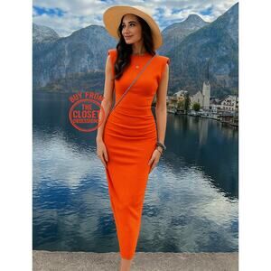 ZARA BLOGGER FAVE!!! Orange Fitted Sleeveless Midi Dress NWT 🧡